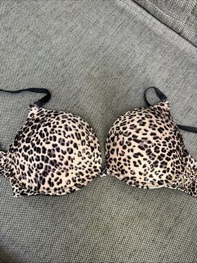 Leopard Print Push-Up Bra - Beige & Black